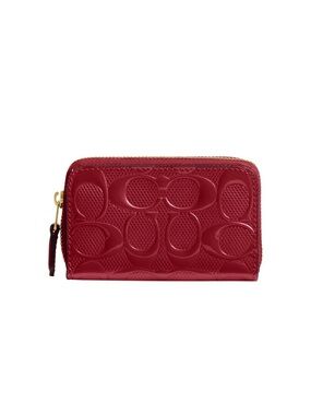 Coach Glossy Red Signature Zip Card Case [LIMITED EDITION]